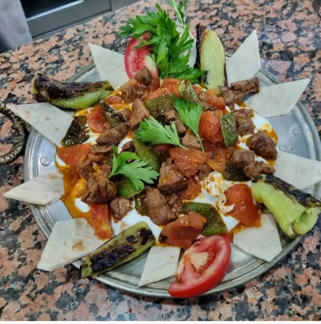 Mixed grill with grilled tomato & peppers