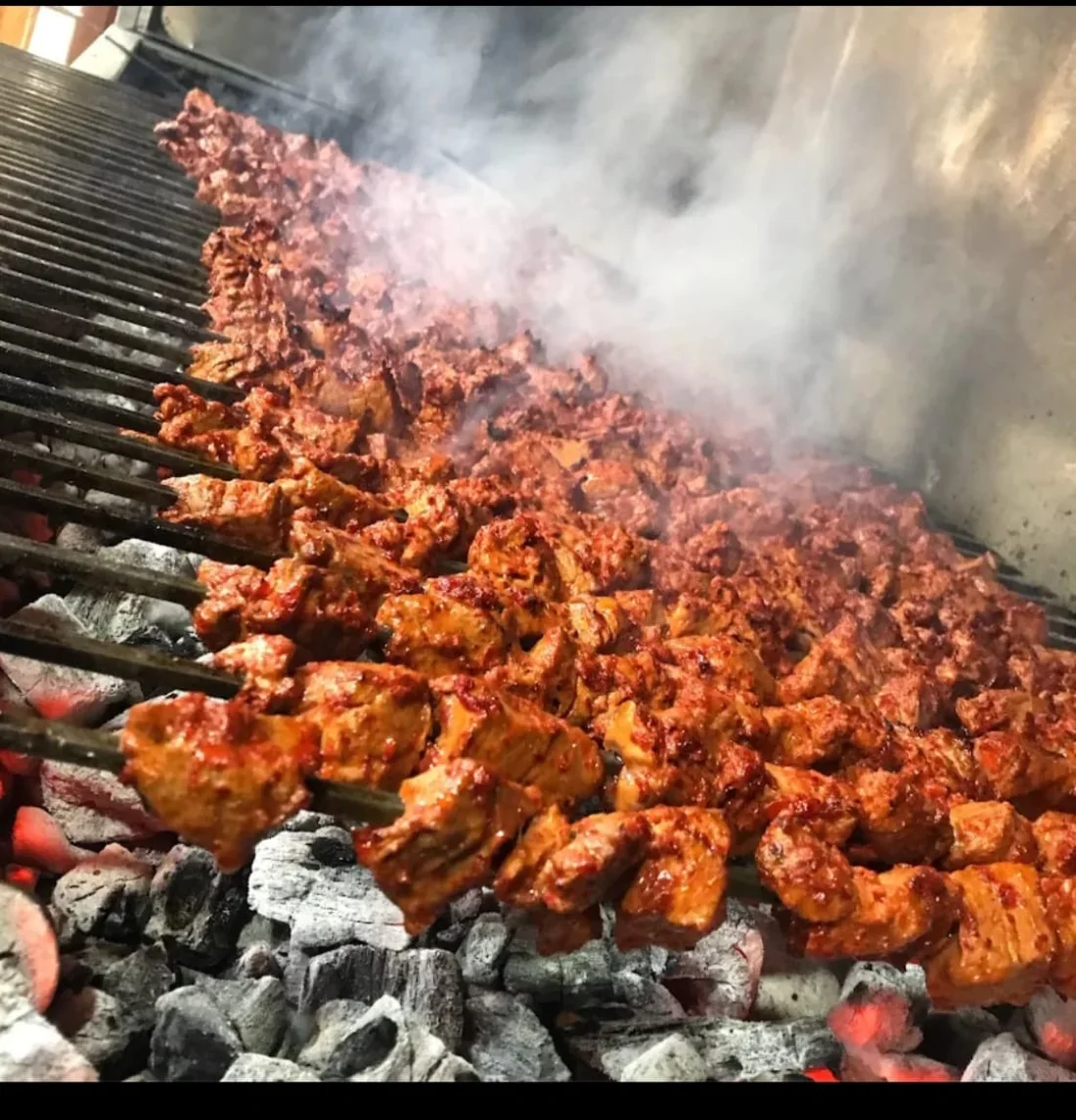 Adana & shish skewers over charcoal